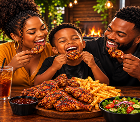 Family sharing a Mambo's meal